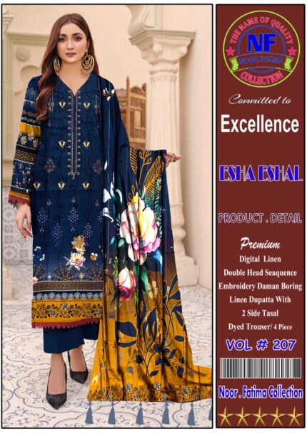 Noor Fatima Embroidered Lilen Suits with same Dupatta Unstitched 3 Piece D-06