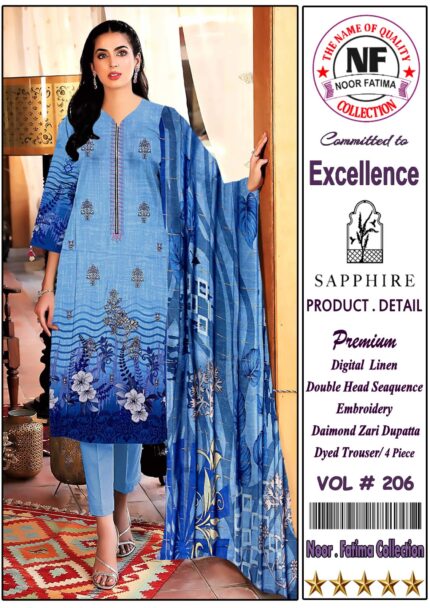 Noor Fayima Digital Printed Linen 3Piece Vol#206 D#8