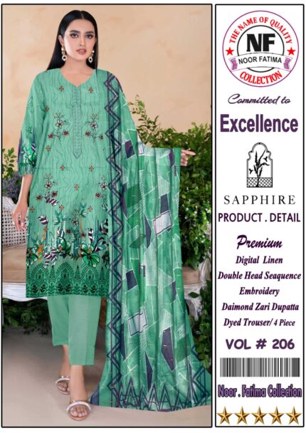 Noor Fayima Digital Printed Linen 3Piece Vol#206 D#3